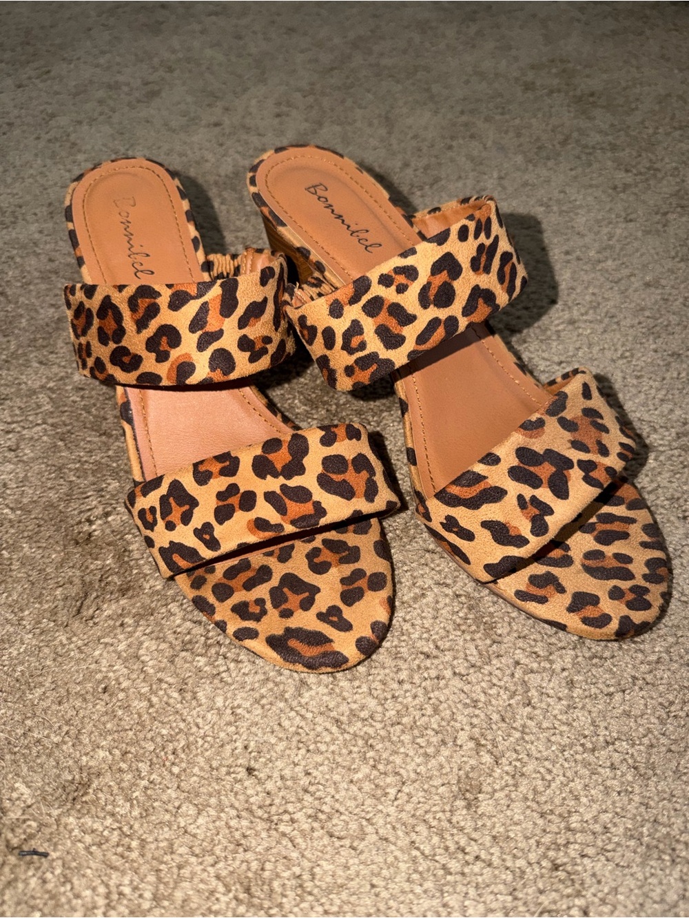 Bonnibel Leopard Print Double-Strap Mules - Tan & Black